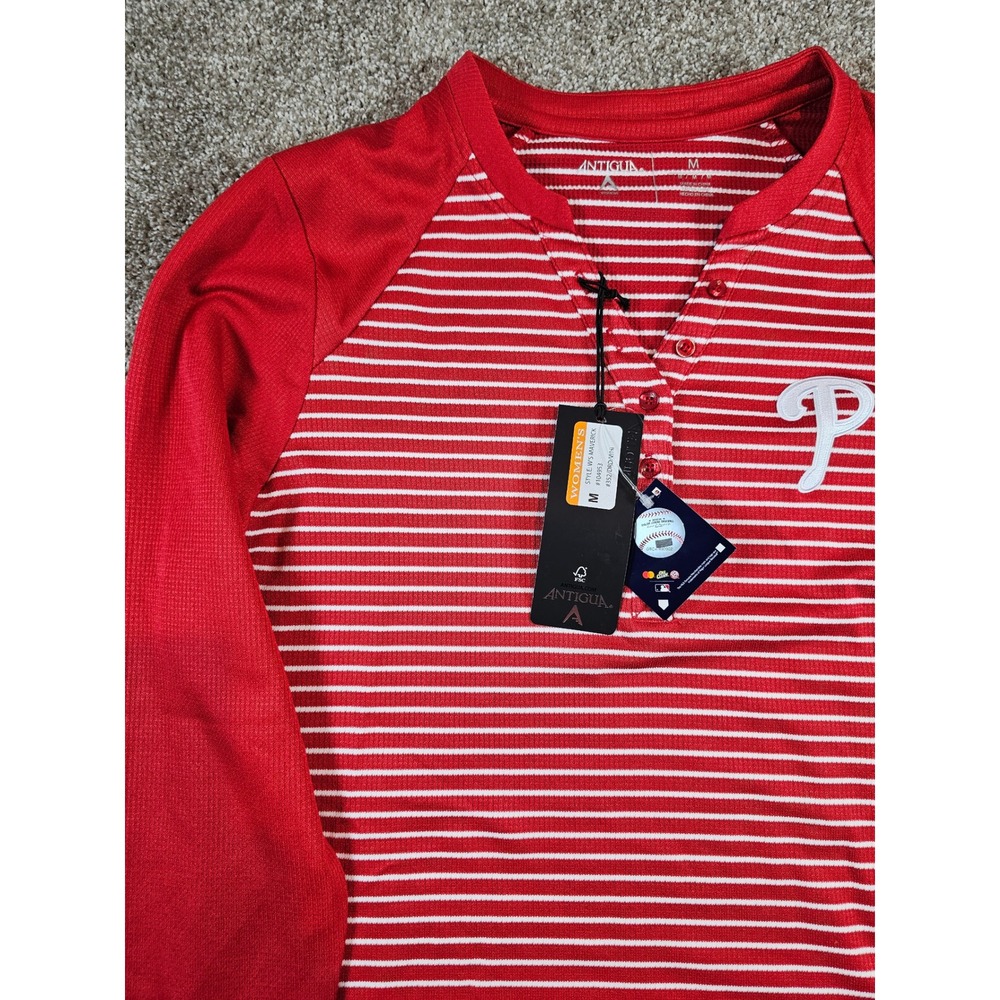 Antigua Philadelphia Phillies Maverick Henley Top Red Striped Long Sleeve M - Picture 2 of 14